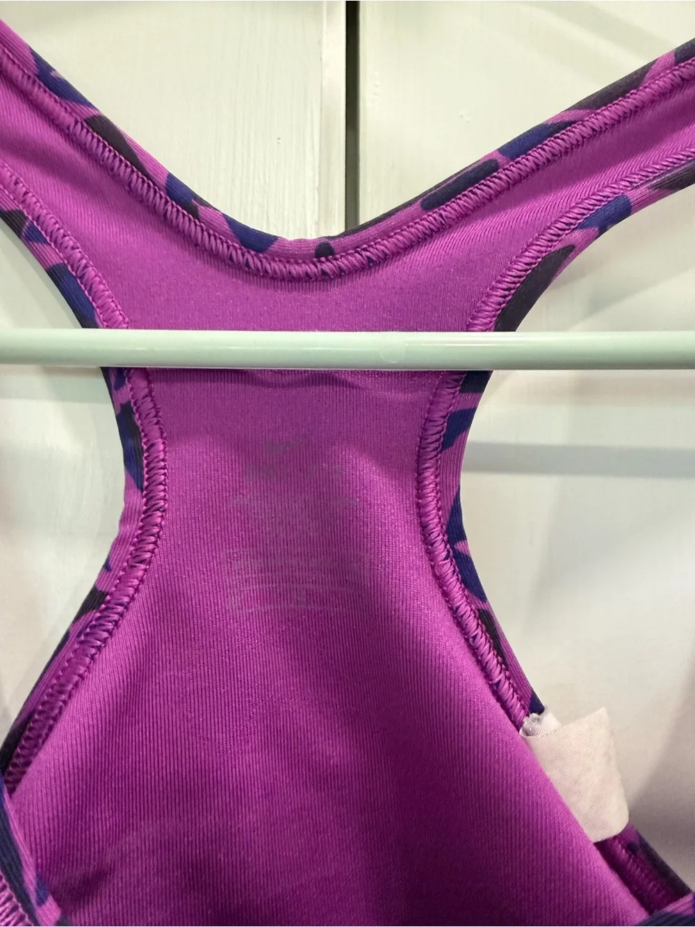 Nike Purple Black Patterned Racerback Sports Bra with White Swoosh